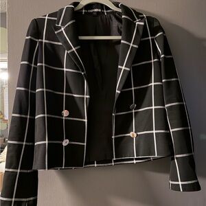 Express Women's Black and White Grid Blazer